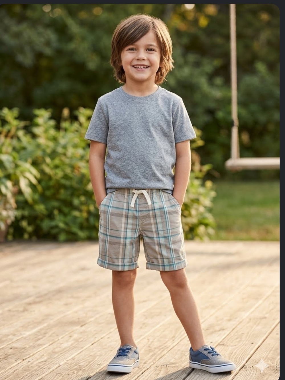 Jumping Beans Toddler Boy Plaid Pull-On Shorts 5T Tan Blue Aqua Cotton GUC